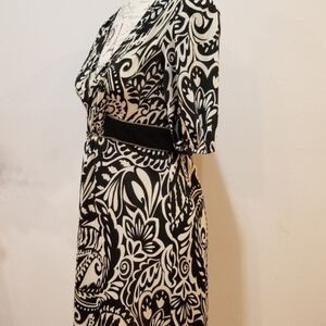 Black & Cream Slinky Fabric Print Dress Ladies Sz M